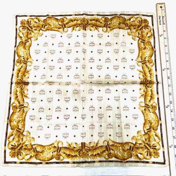 Unused MCM for men and women, Miniscarf/Handker 19" Silk/Cotton Gold Beige(98 - Picture 2 of 7